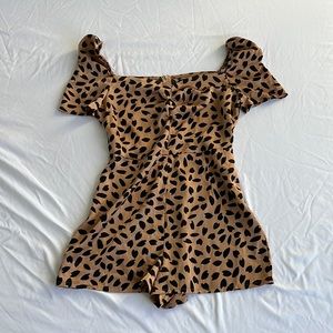 Cheetah Print Satin Off Shoulder Romper | Missguided